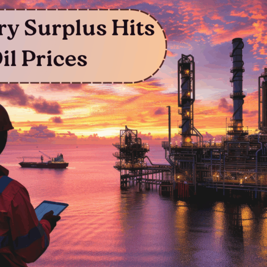Person standing in front of large oil tankers, symbolizing the impact of rising oil inventories on global prices.