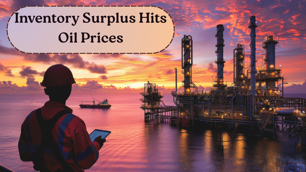 Person standing in front of large oil tankers, symbolizing the impact of rising oil inventories on global prices.