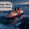 Oil tanker delivering Arctic crude to Syrian port with Russian flag in background
