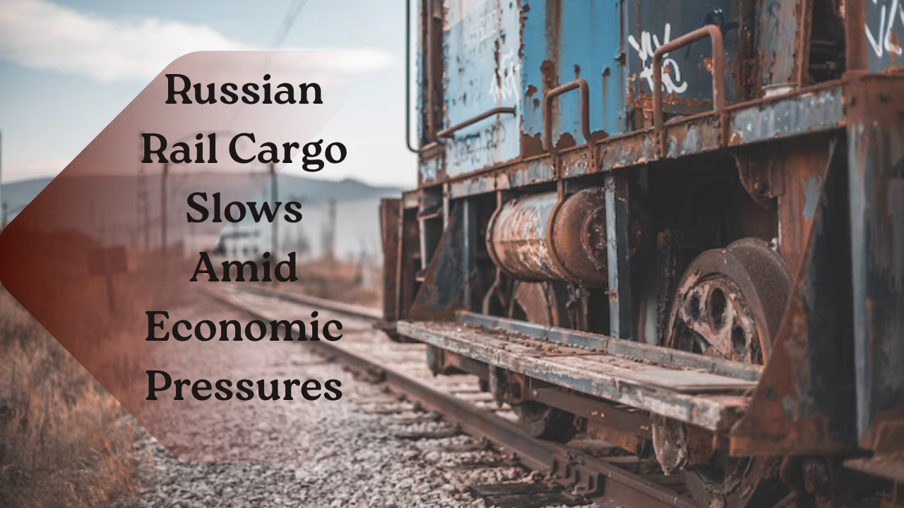 Freight train on snowy Russian tracks, symbolizing declining cargo volumes and economic slowdown