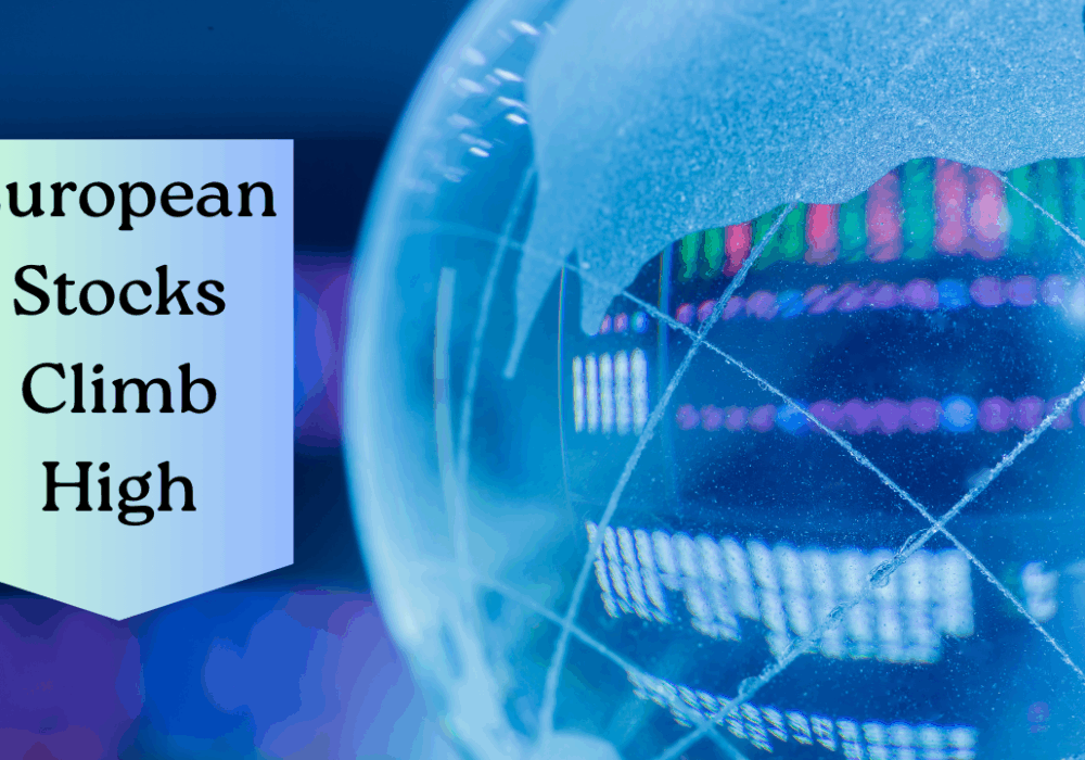 European stock market graph showing rising trends with utility and telecom sector highlights, featuring a global backdrop.