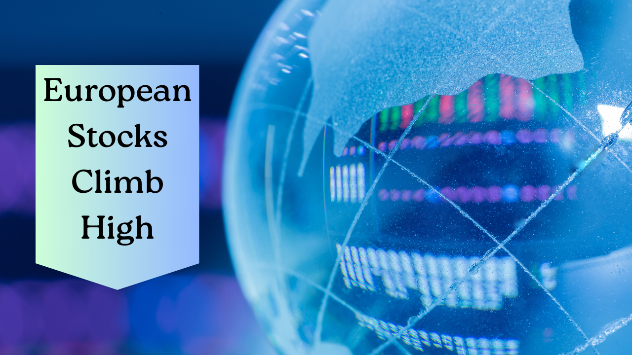 European stock market graph showing rising trends with utility and telecom sector highlights, featuring a global backdrop.