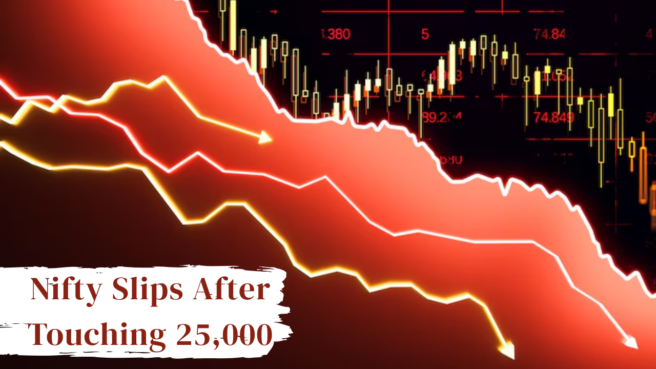 Stock chart showing Indian indices decline, with financial and IT sector stocks highlighted.